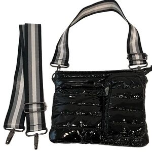 Think Royln Bum Bag 2.0 in Shiny "Pearl Black" Finish Excellent Grey/White Strap